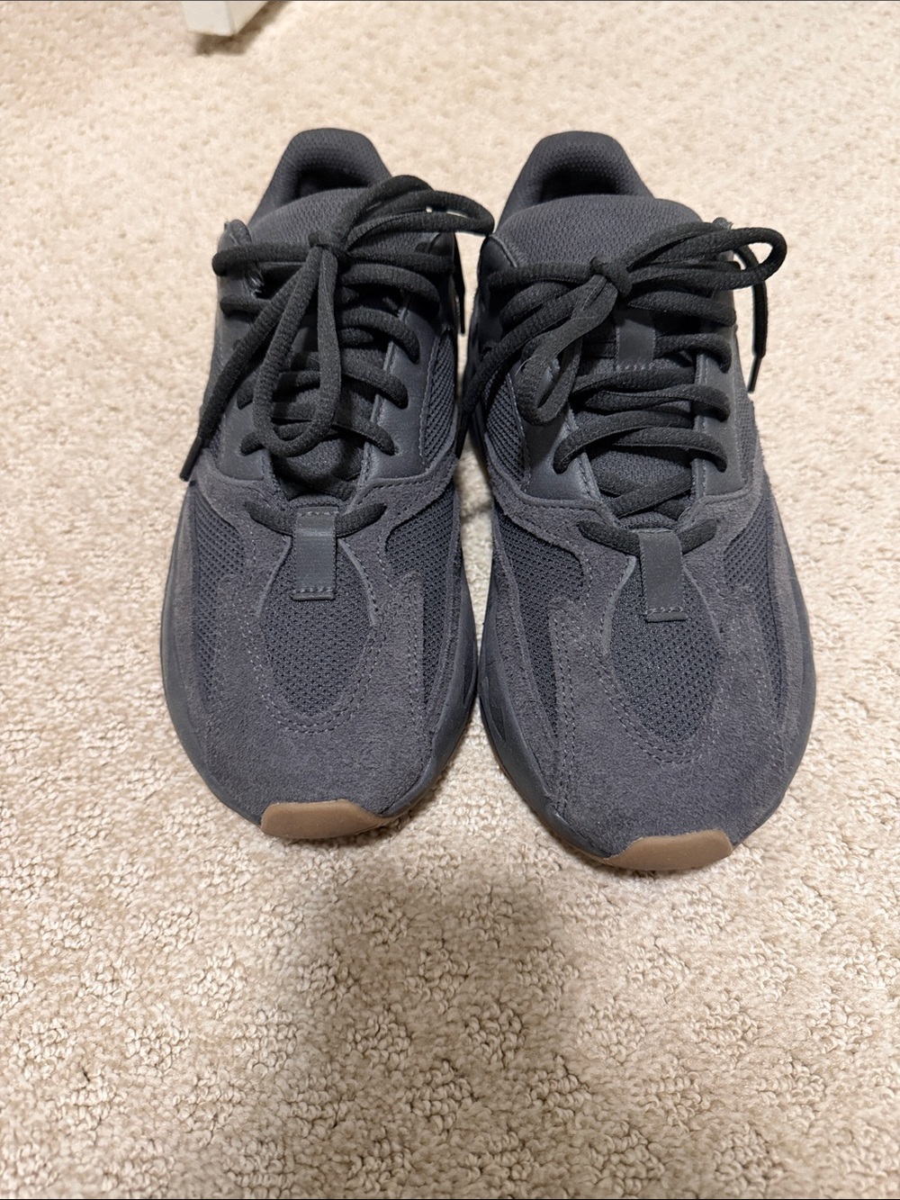 Yeezy Charcoal Gray Athletic Sneakers with Gum Toe Accent